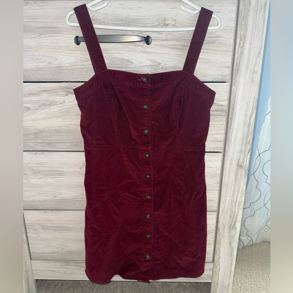 Hollister Burgundy Corduroy Button-Up Dress
